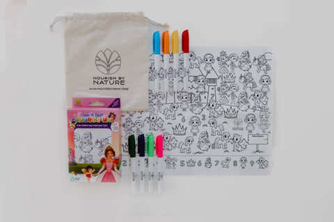 Silicone Seek N Spot Colouring Mat- Princesses and Fairies